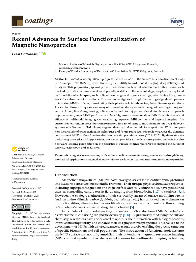 Advances in Magnetic Nanoparticle Functionalization | PDF ...