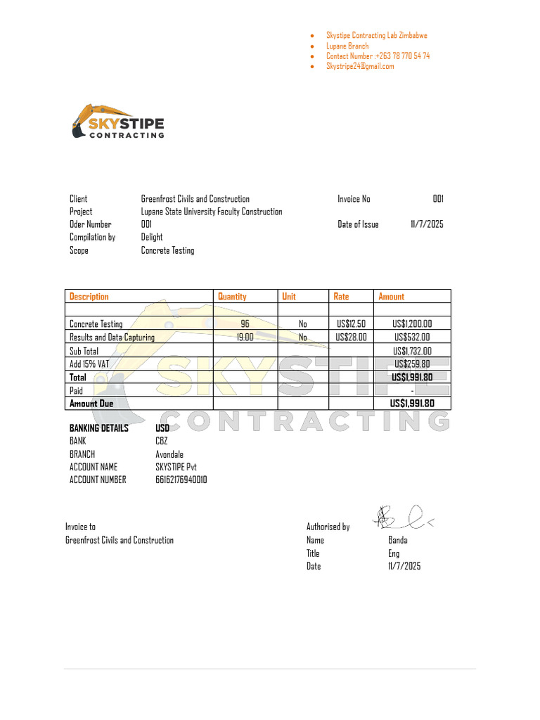 Grennfrost Materials Testing Invoice 1 | PDF
