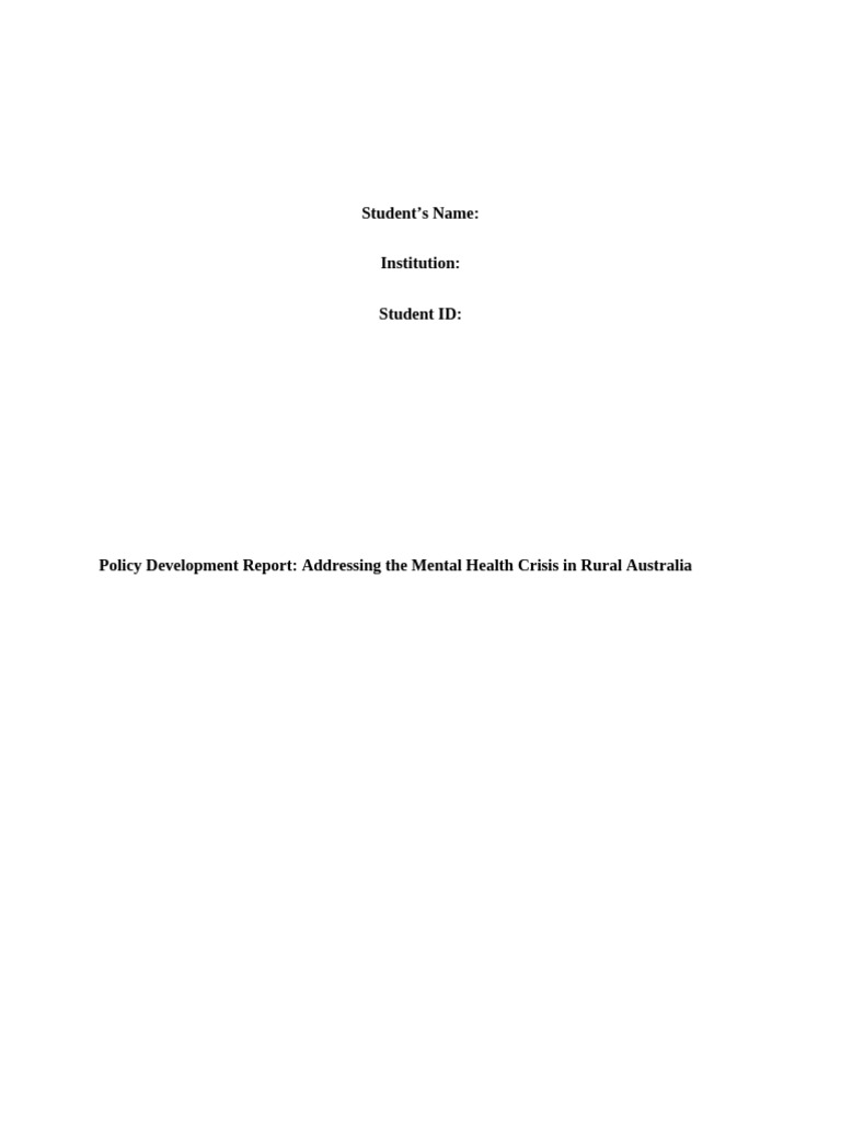 Mental Health Policy for Rural Australia | PDF | Mental Health | Mental ...