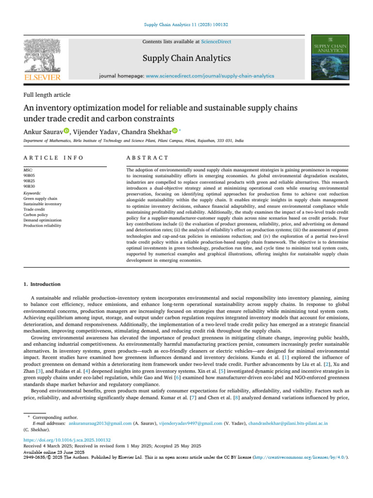 Sustainable Inventory Optimization Model | PDF | Emissions Trading ...