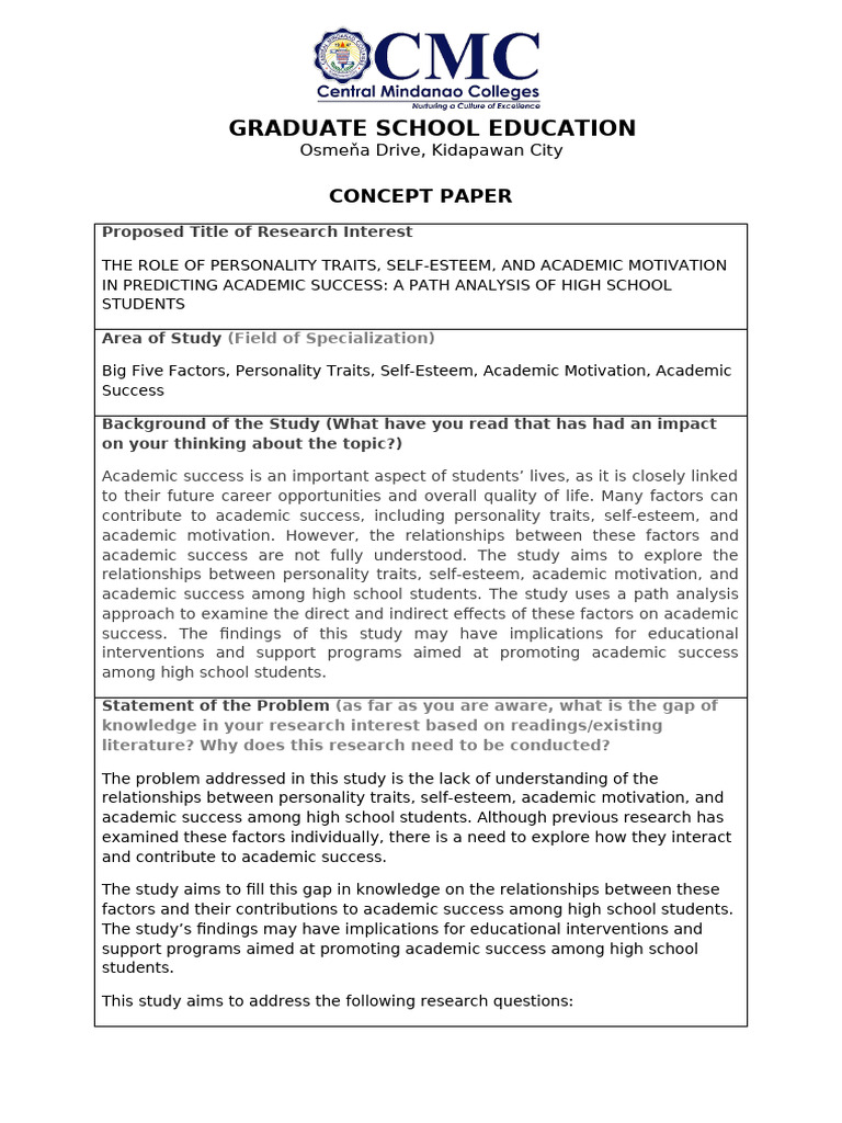 Personality Traits and Academic Success | PDF | Self Efficacy ...