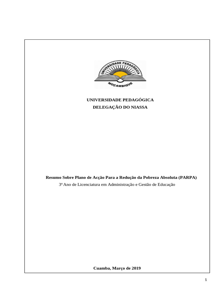 Resumo do PARPA em Moçambique | PDF | Pobreza | Pobreza e Pessoas em ...