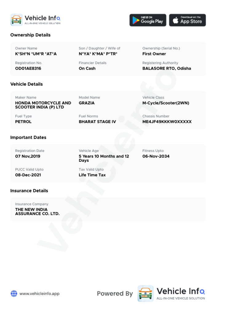 Vehicle Ownership and Details Report | PDF