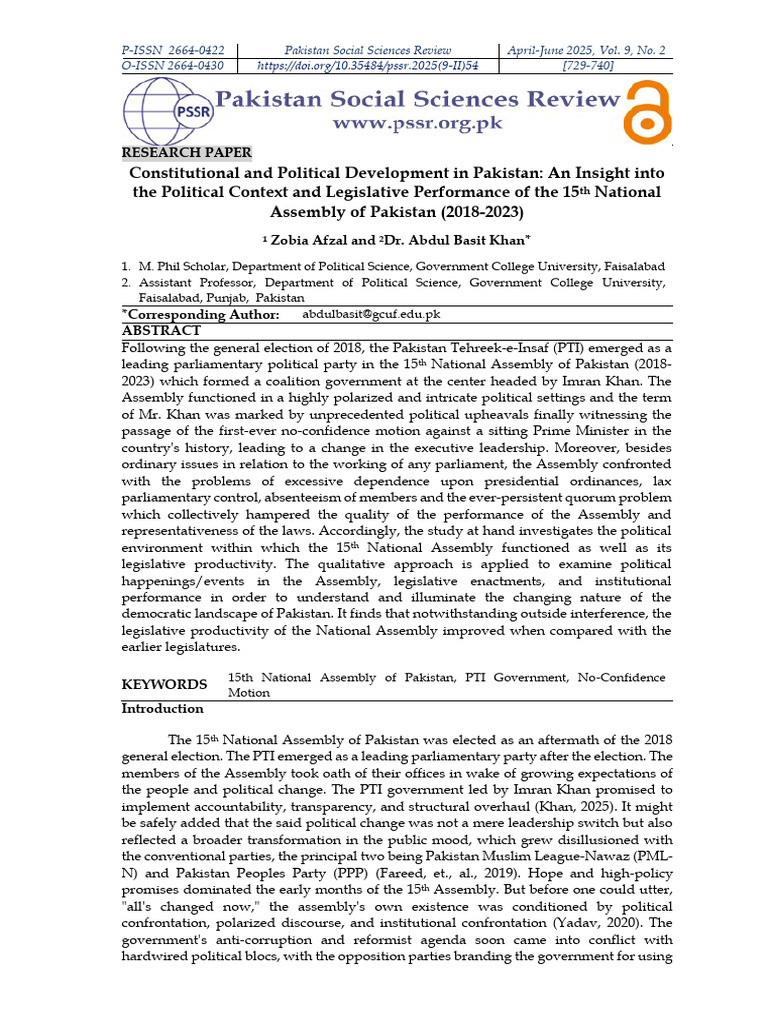 Political Dynamics of Pakistan's 15th Assembly | PDF | Government