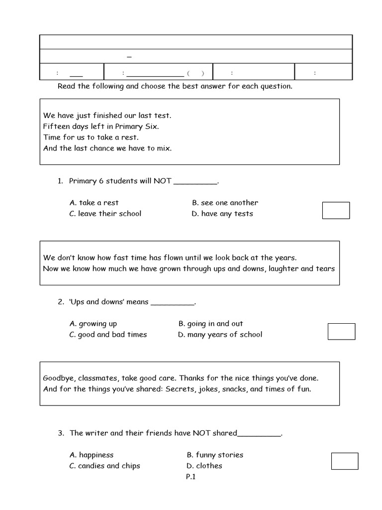 P.5 English 2 Key Training Worksheet Analytical Skills 2 | PDF