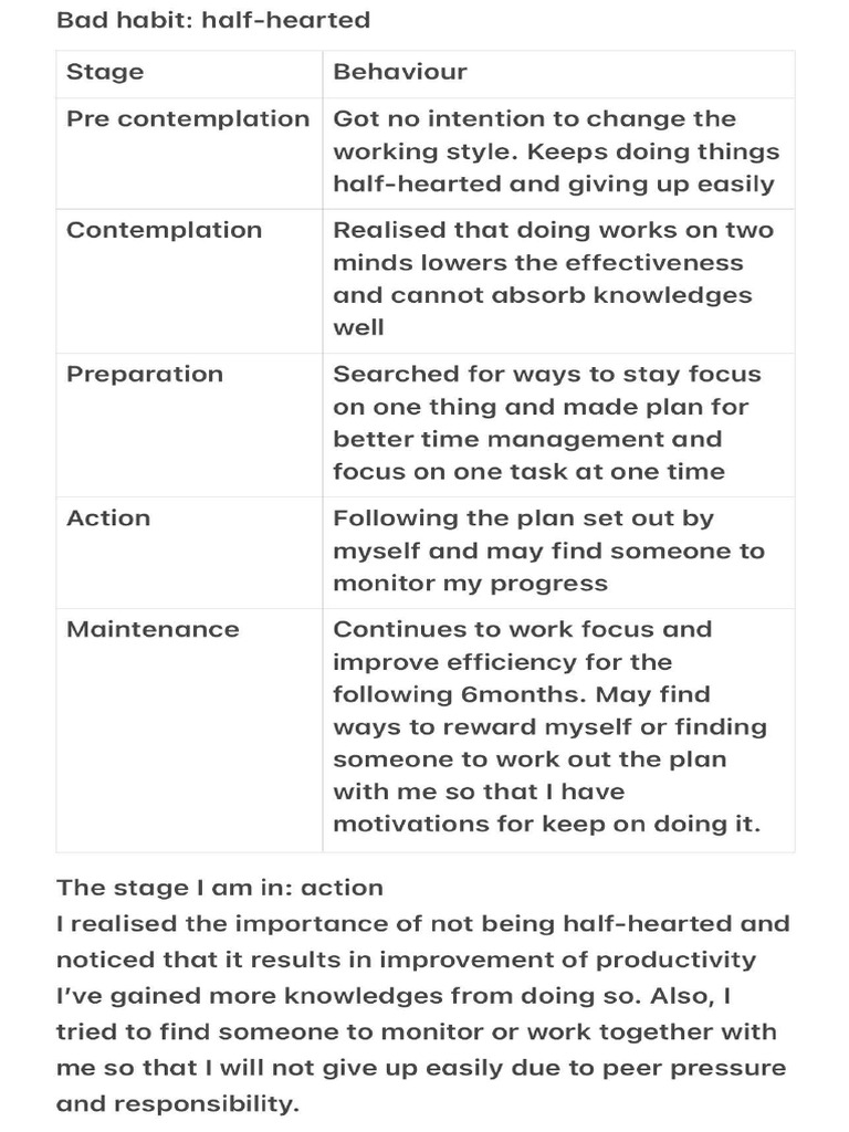 Stages of Change Model | PDF