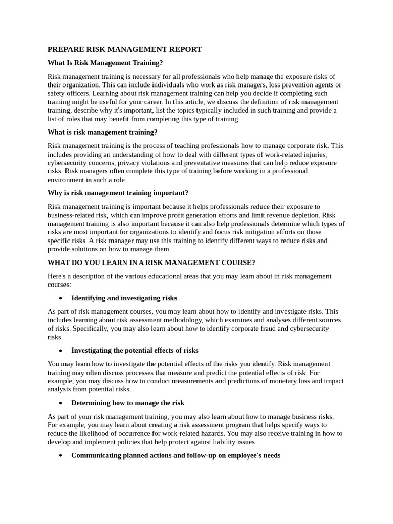 Prepare Risk Management Report | PDF | Risk Management | Risk