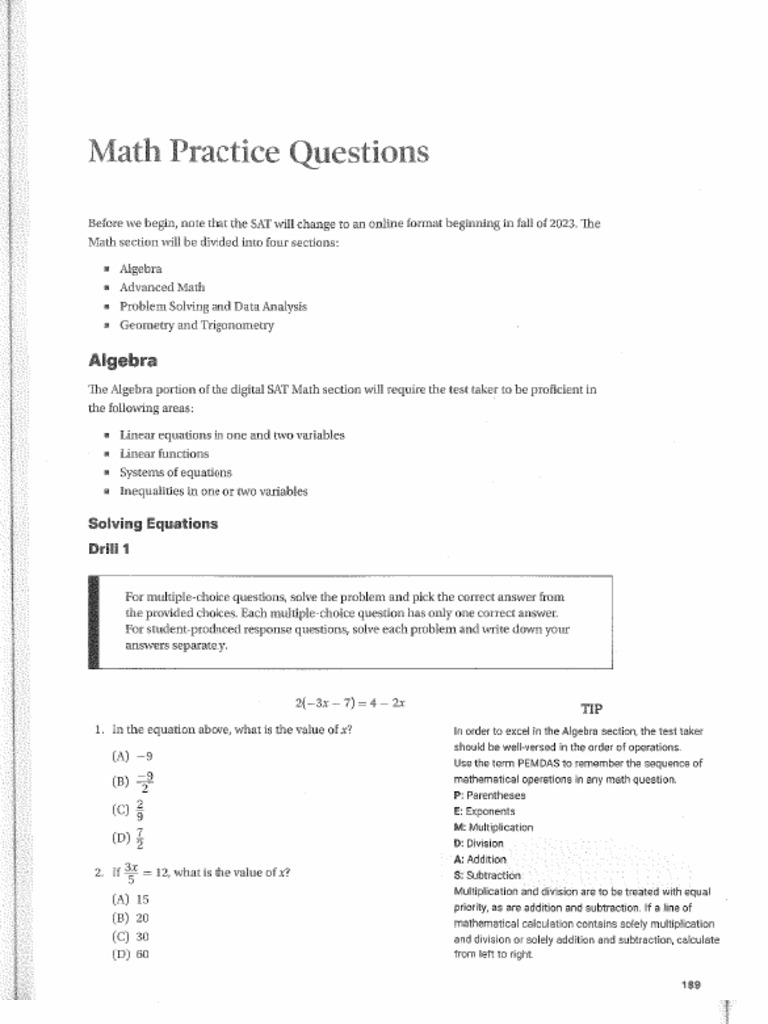 Barrons Math Practice (Algebra) | PDF