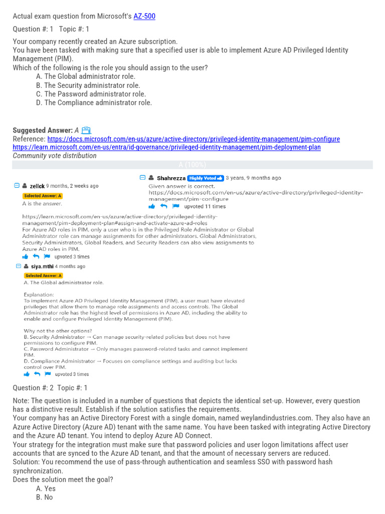 AZ-500 Exam Questions and Answers | PDF | Active Directory | Microsoft ...