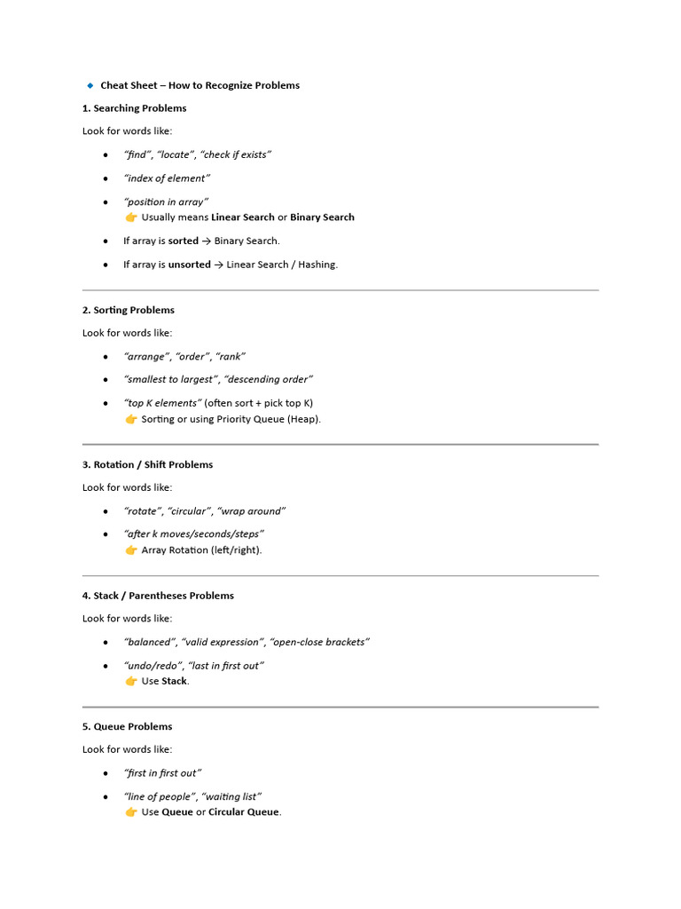 Problem Recognition Cheat Sheet | PDF