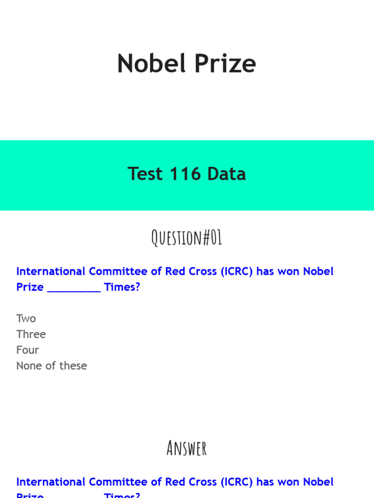 Nobel Prize - Test Data 116 | PDF | Nobel Prize | Nobel Family