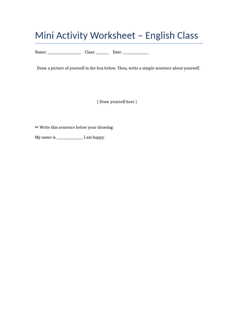 Mini Activity Worksheet English Class | PDF