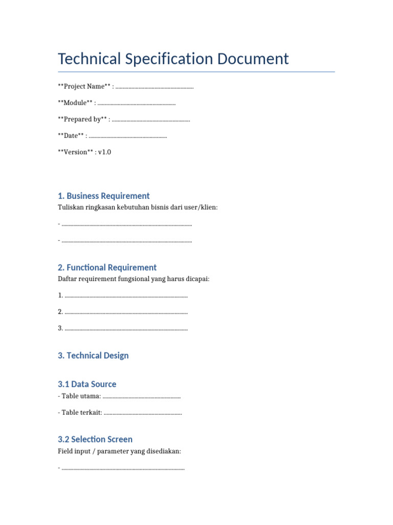 Technical Specification Template | PDF