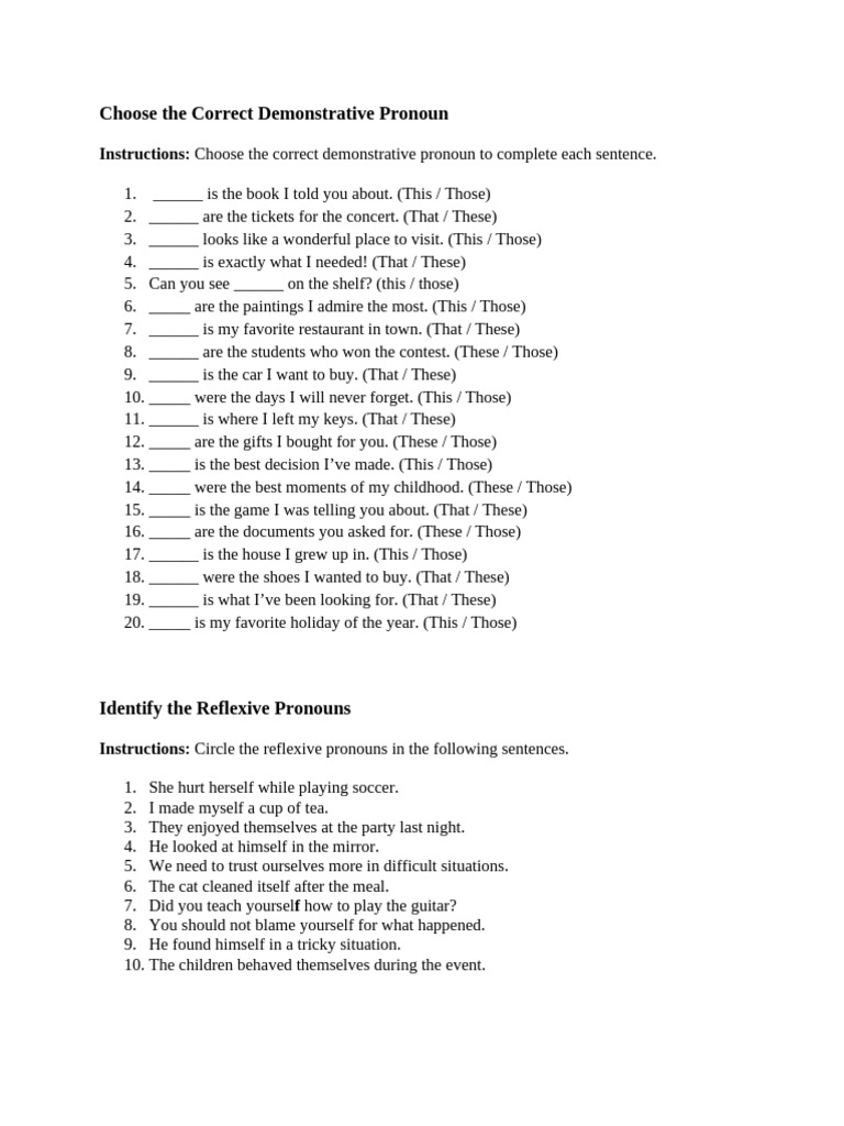 Pronoun Exercises for Class 6 | PDF