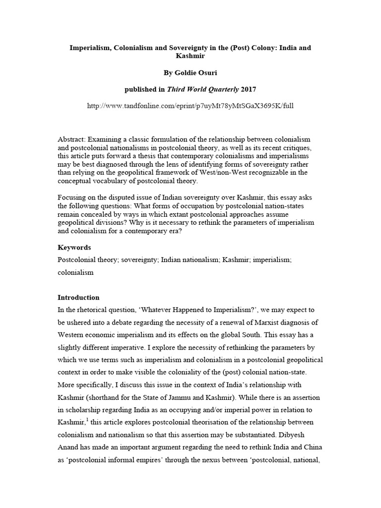 Imperialism Colonialism and Sovereignty | PDF | Postcolonialism ...