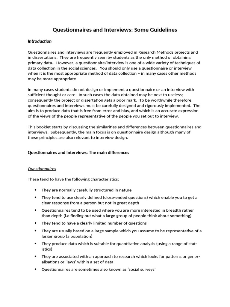 Guidelines for Effective Questionnaires & Interviews | PDF ...