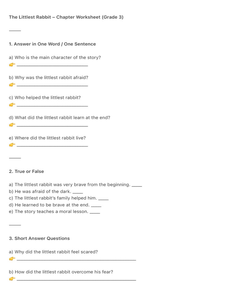 Littlest Rabbit Chapter Worksheet | PDF