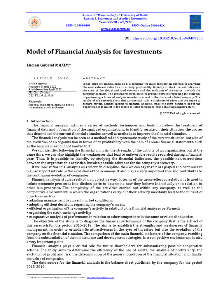 Financial Analysis Model for Investments | PDF | Investing | Equity ...