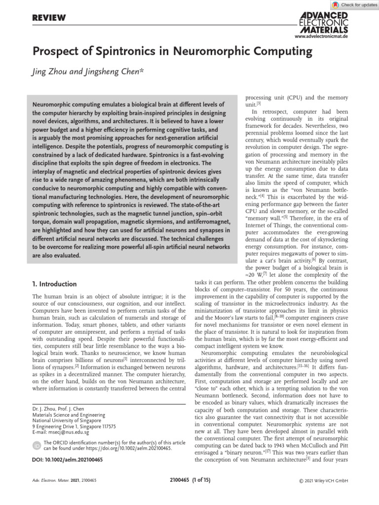Prospect of Spintronics in Neuromorphic Computing | PDF ...