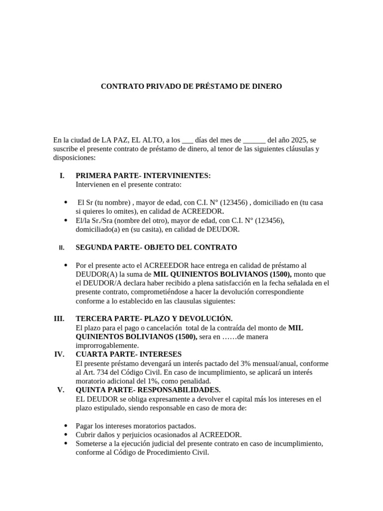 Contrato de Préstamo de Dinero 2025 | PDF | Pagos | Justicia