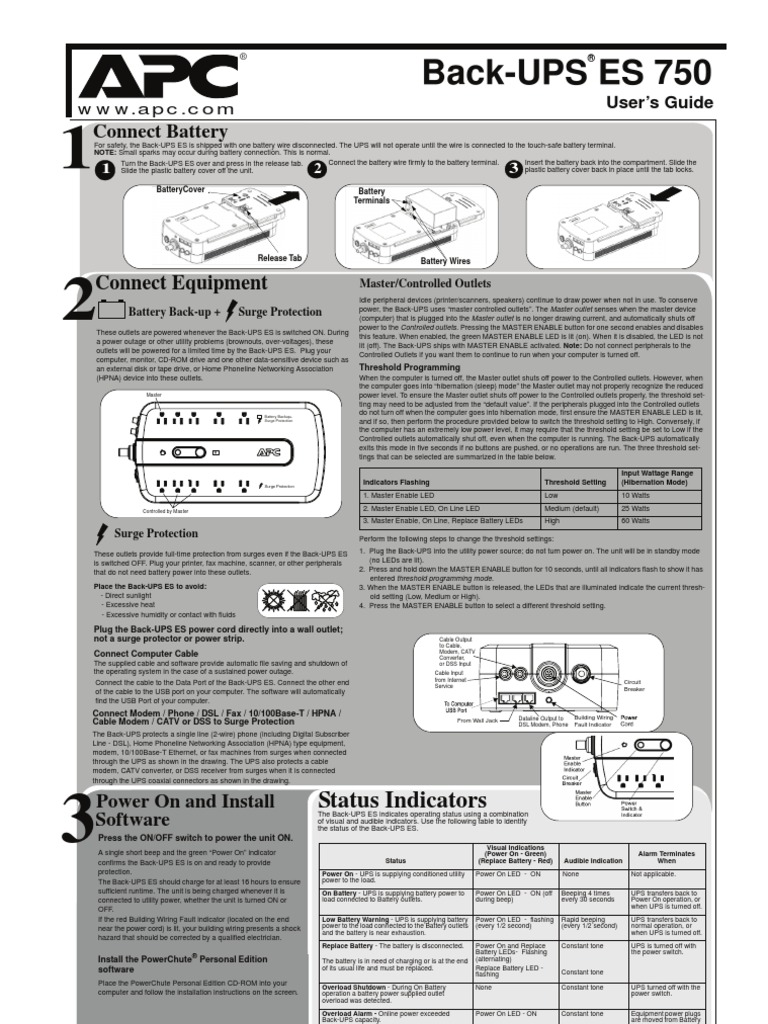 APC Back UPS ES750 Manual PDF Digital Subscriber Line Battery