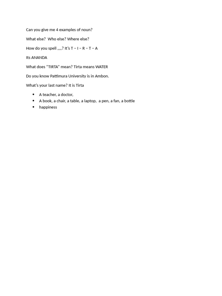Examples of Nouns and Their Meanings | PDF