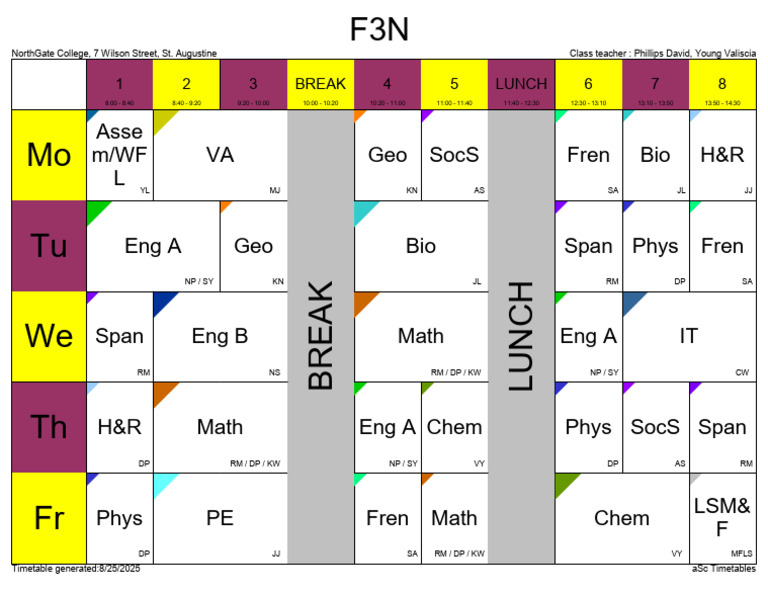 NorthGate College Class Timetable 2025 | PDF