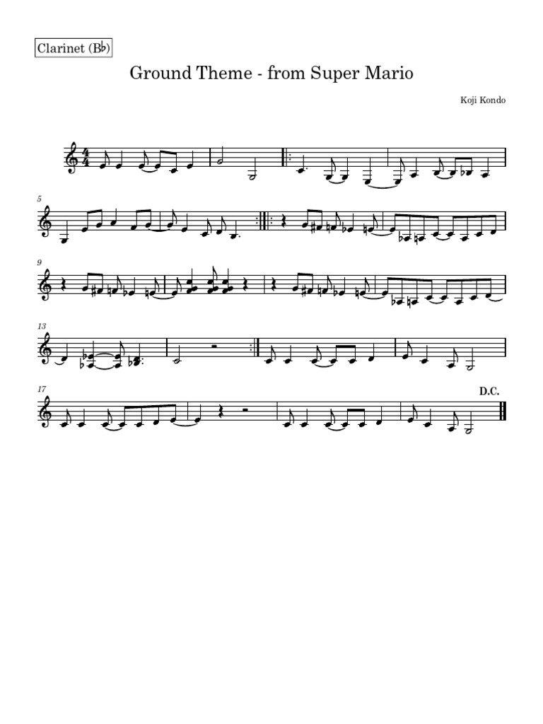 Clarinet Sheet Music: Super Mario Theme | PDF