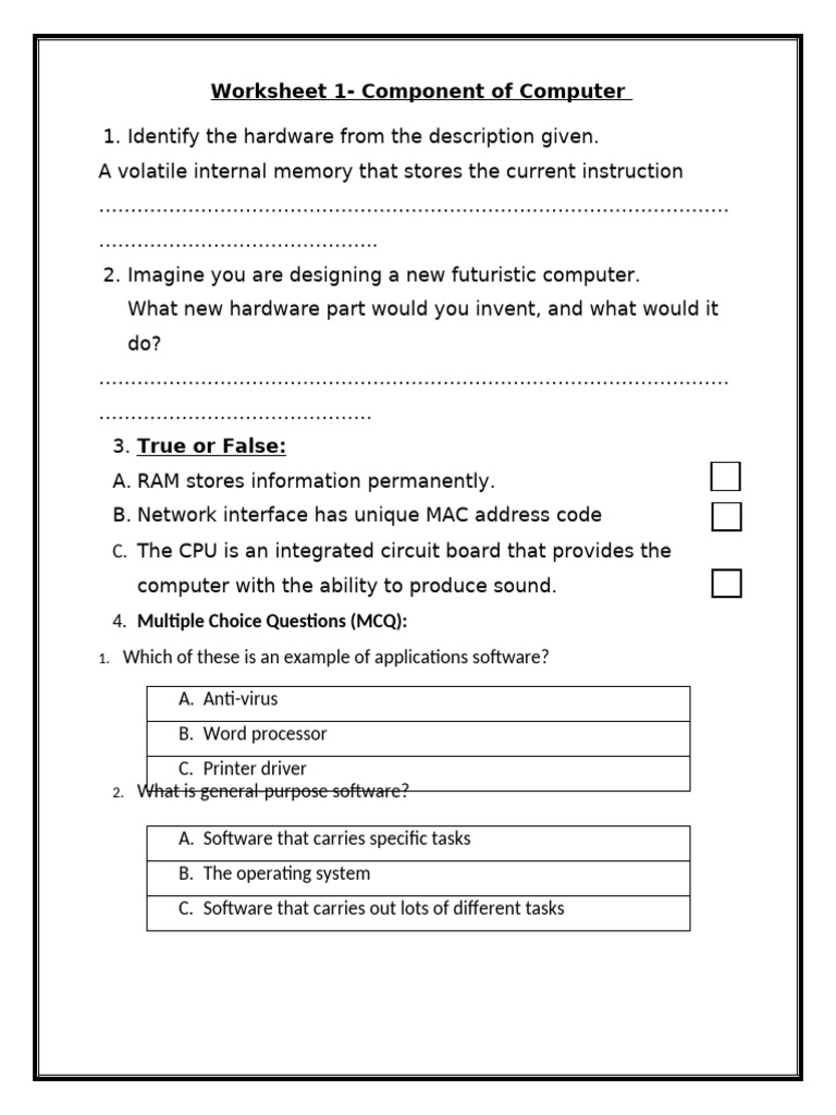 3926AssignmentsC.W 1 Component of Computer | PDF