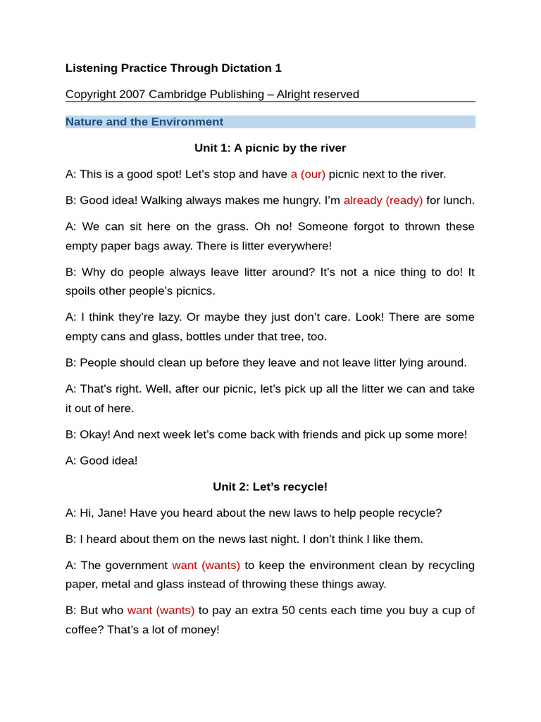 Listening Practice: Dictation 1 | PDF | Birds | Trees