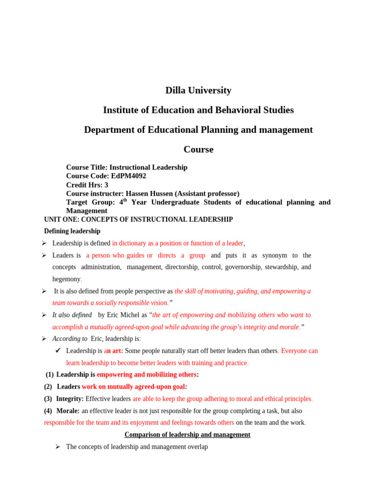 Instructional Leadership Concepts and Skills | PDF | Leadership | Teachers