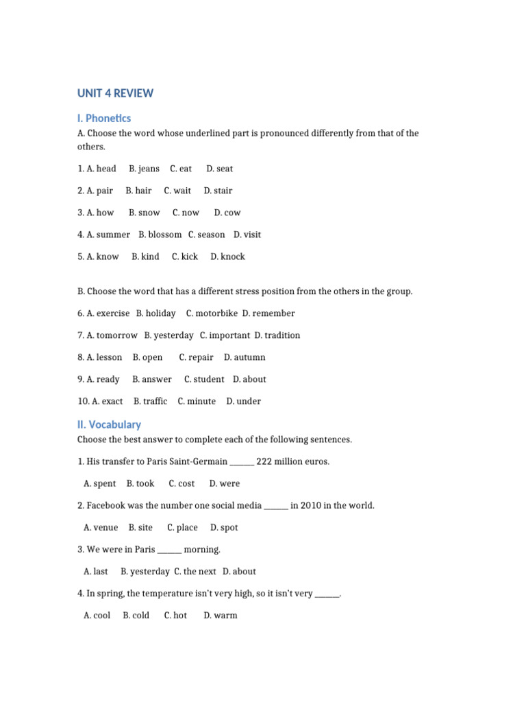 Phonetics and Vocabulary Review Test | PDF
