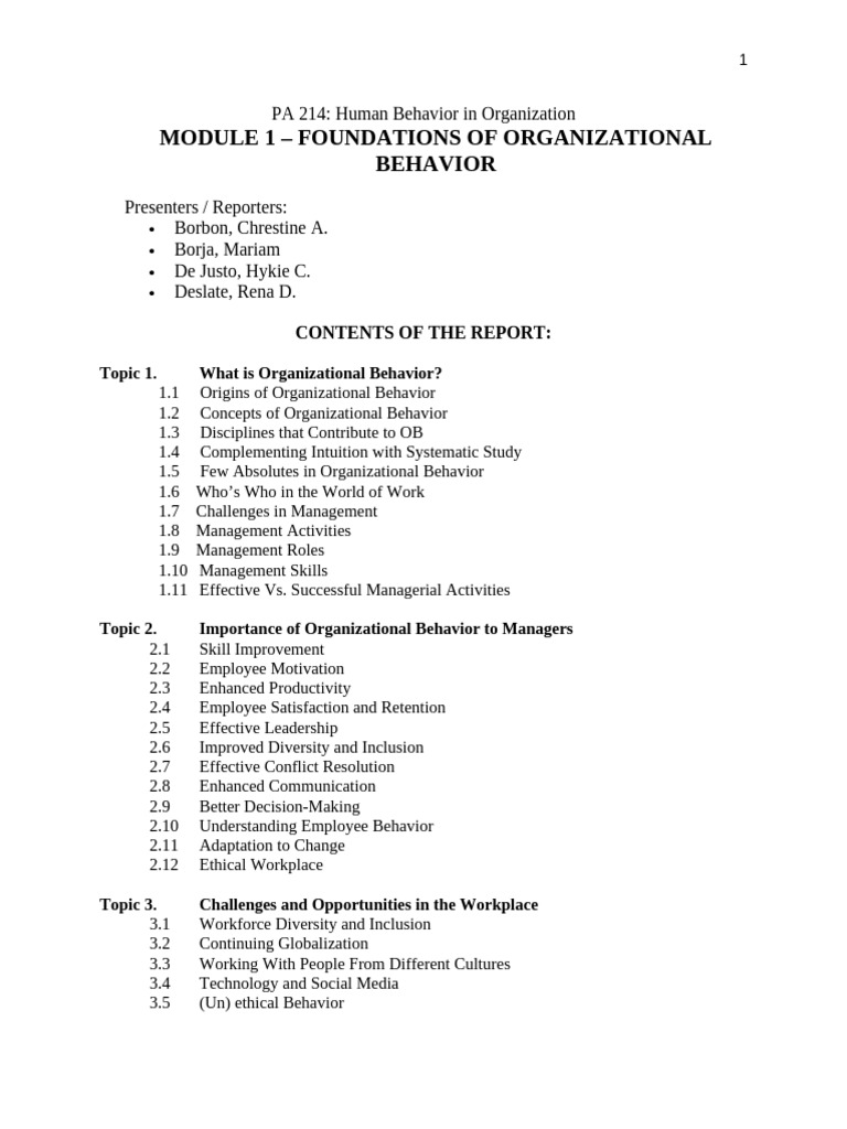 (Updated) Module 1 - Foundations of Organizational Behavior | PDF ...
