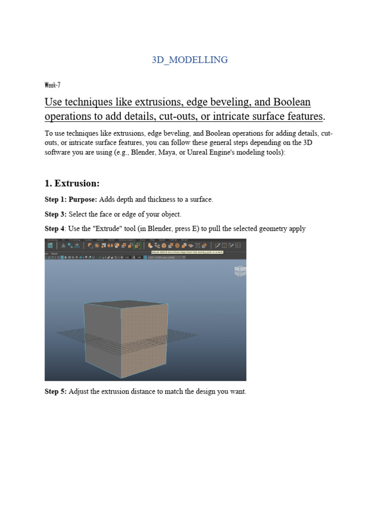 3D Modeling Techniques: Extrusion & Beveling | PDF