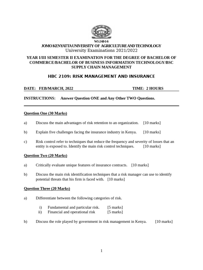 HBC 2109 Risk Management and Insurance | PDF
