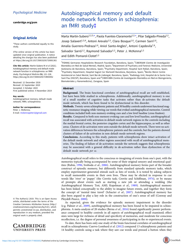 fMRI Study on Memory in Schizophrenia | PDF | Cingulate Cortex | Memory