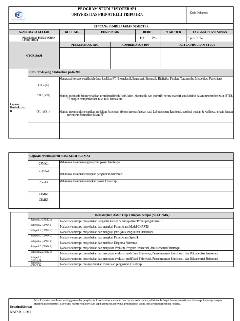 Rps Template Dasar PT | PDF
