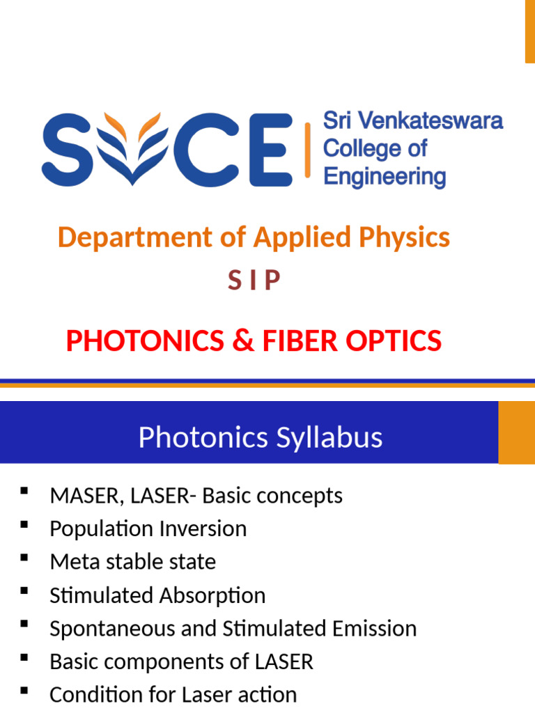 Photonics and Fiber Optics Syllabus | PDF | Laser | Optical Fiber