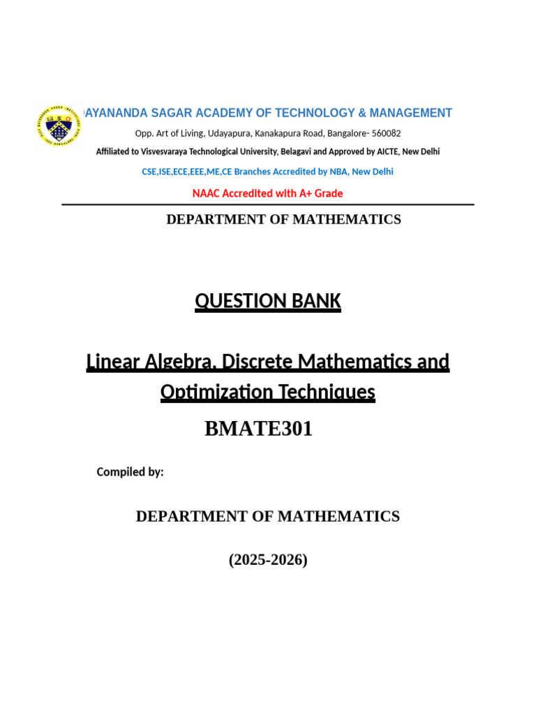 Mathematics Question Bank for CSE 2025-2026 | PDF | Logic | Gradient