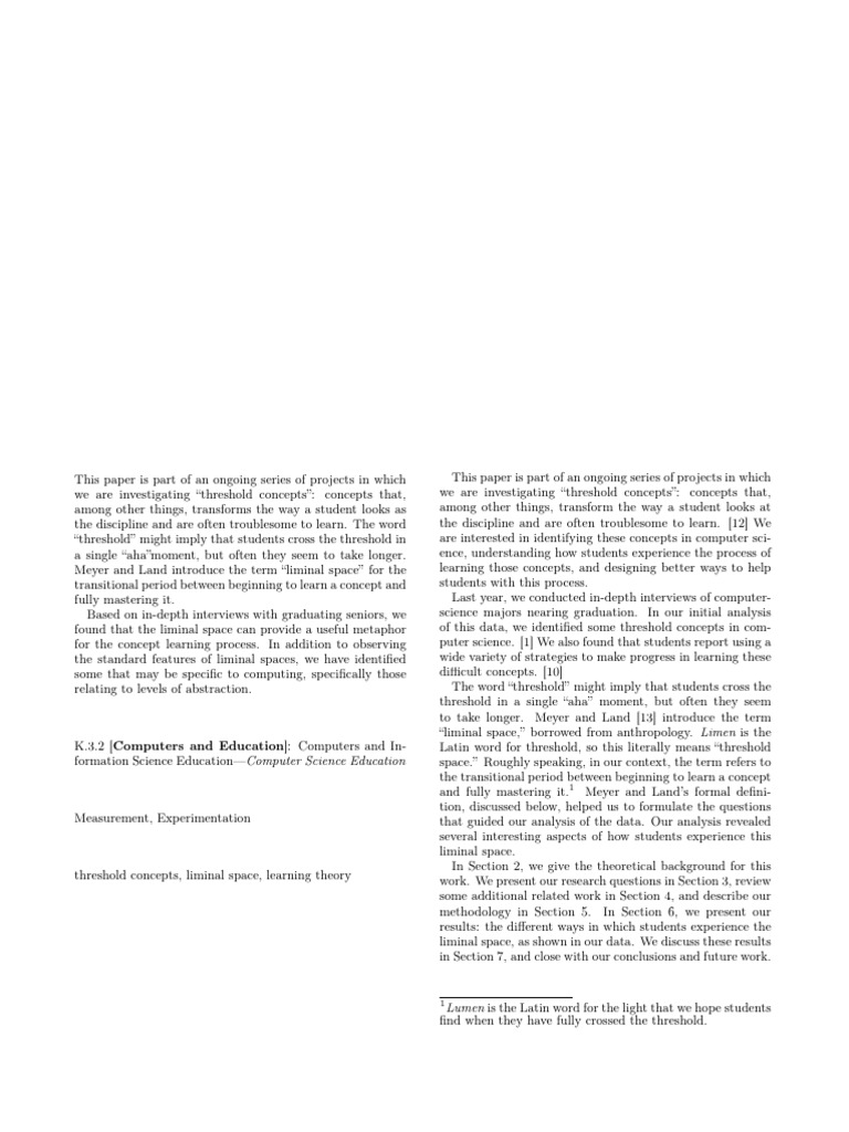 Liminal Spaces in Computing Education | PDF | Concept | Science