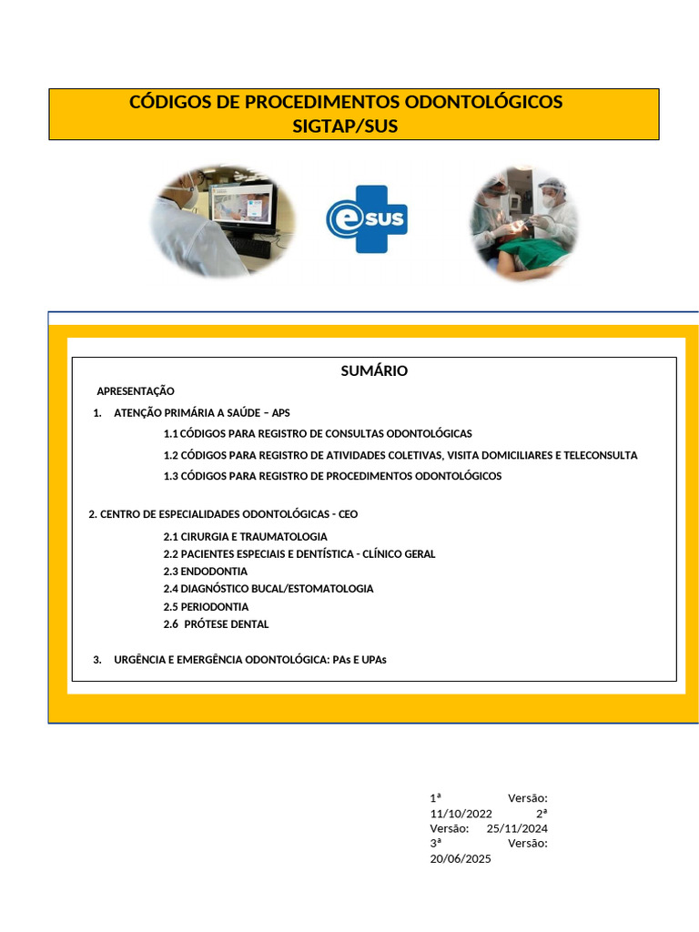 Códigos de Procedimentos Odontológicos SUS | PDF | Odontologia | Dente ...