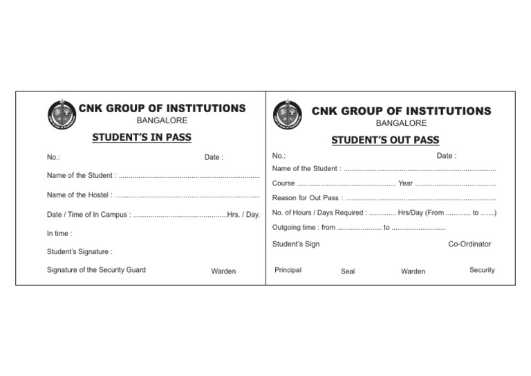 OUt Pass & in Pass For Onam Function | PDF