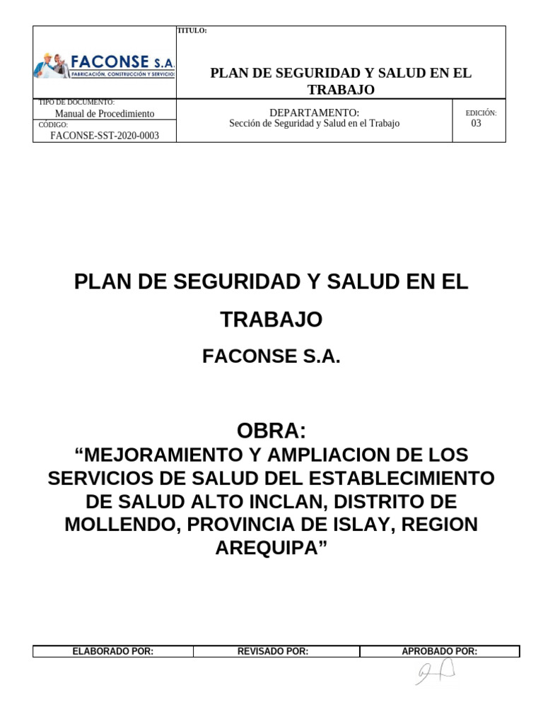 Plan de Seguridad y Salud Laboral | PDF | ruido | Seguridad y salud ...