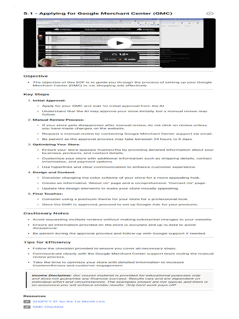 5.1 - Applying For Google Merchant Center (GMC) | PDF