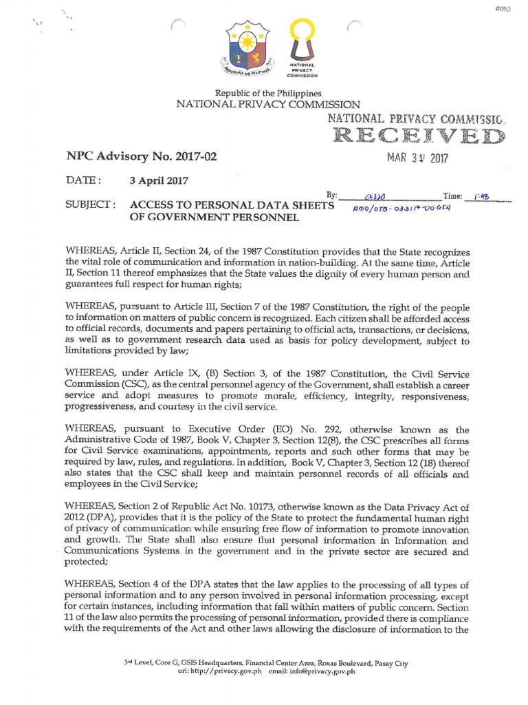 B NPC Advisory No.2017-02 | PDF