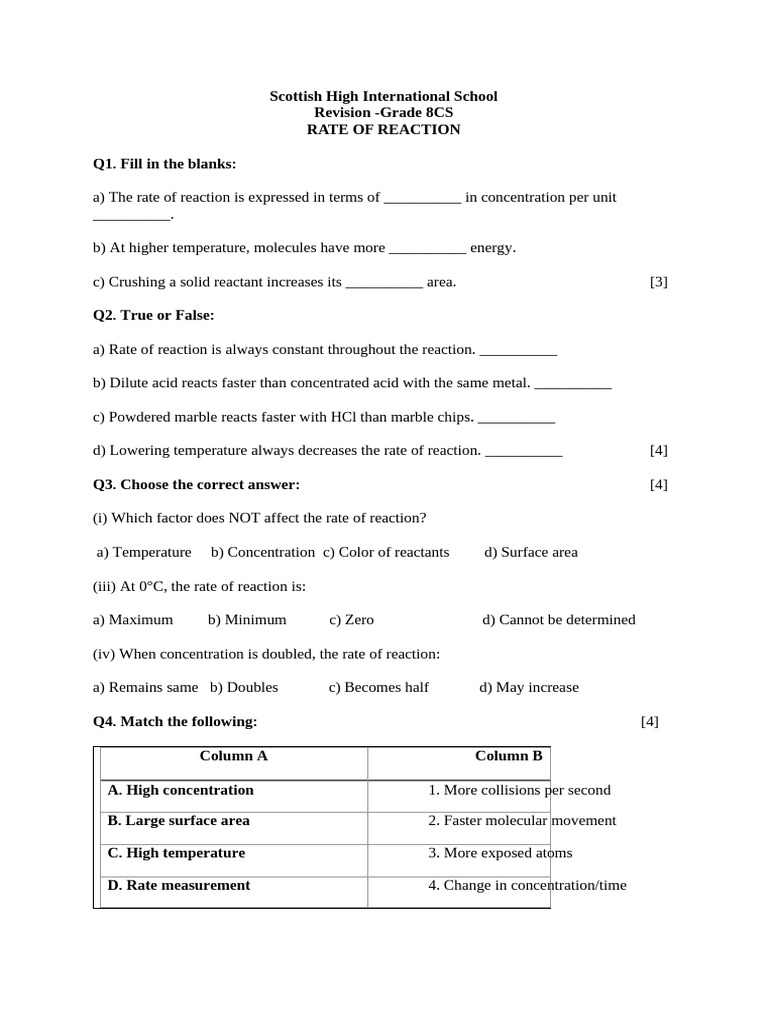 Grade 8 Chemistry: Rate of Reaction | PDF | Reaction Rate | Chemical ...