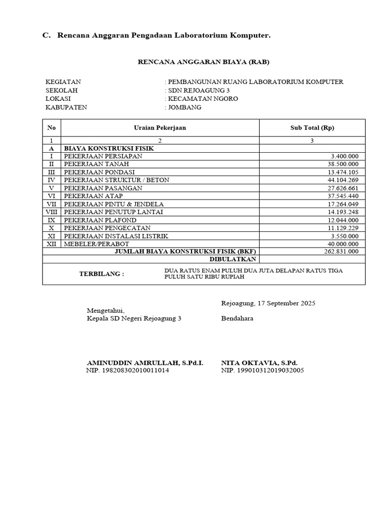 RAB Pembangunan Laboratorium Komputer | PDF