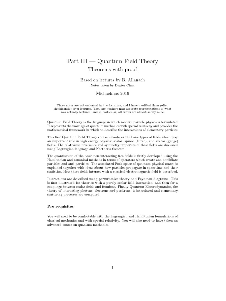 Quantum Field Theory Course Notes | PDF | Field (Physics) | Quantum ...