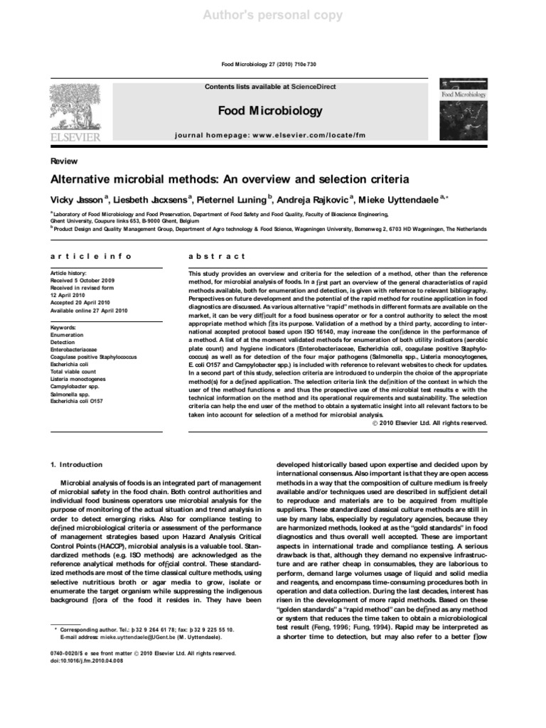 Alternative Microbial Methods An Overvie | PDF