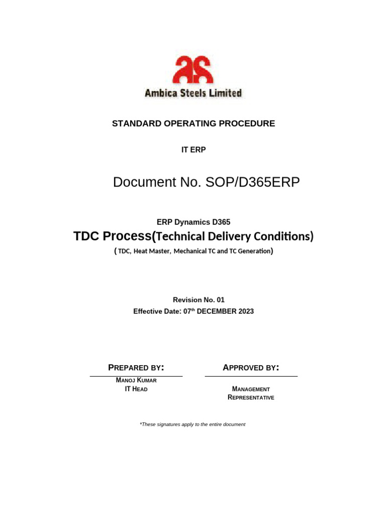 SOP For TDC Process | PDF | Steel | Chemical Substances